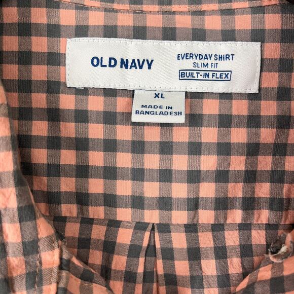 Old Navy Shirt Mens XL Orange Check Poplin Everyday Slim Fit Business Casual - Picture 3 of 7